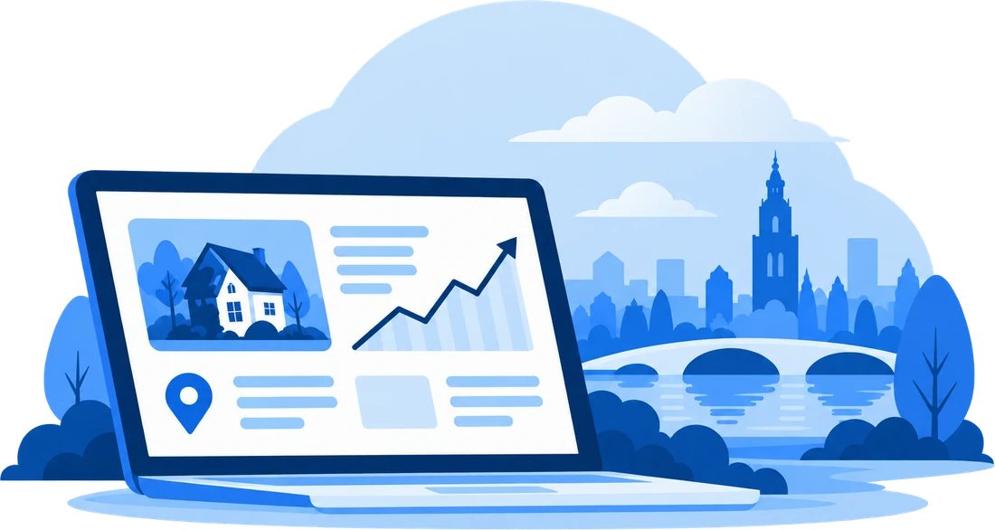 Illustratie van een laptop met woningdata