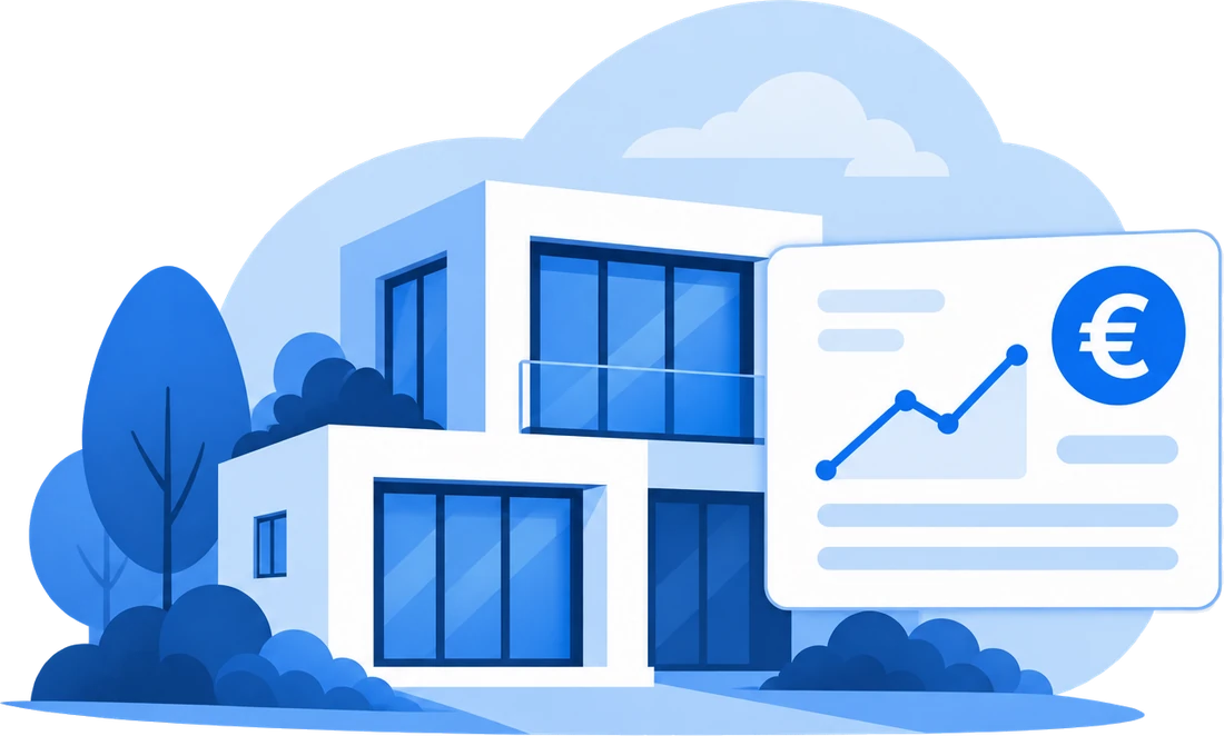 Illustratie van een woning met een waardegrafiek